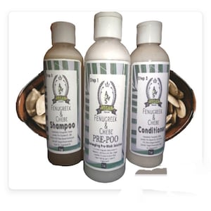 Mega Hairgrowth Fenugreek & Chebe Pre-Poo, Shampoo, and Conditioner Set | 3 step Regimen for Hairgrowth