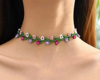 Flower Vine Beaded Adjustable Choker Necklace
