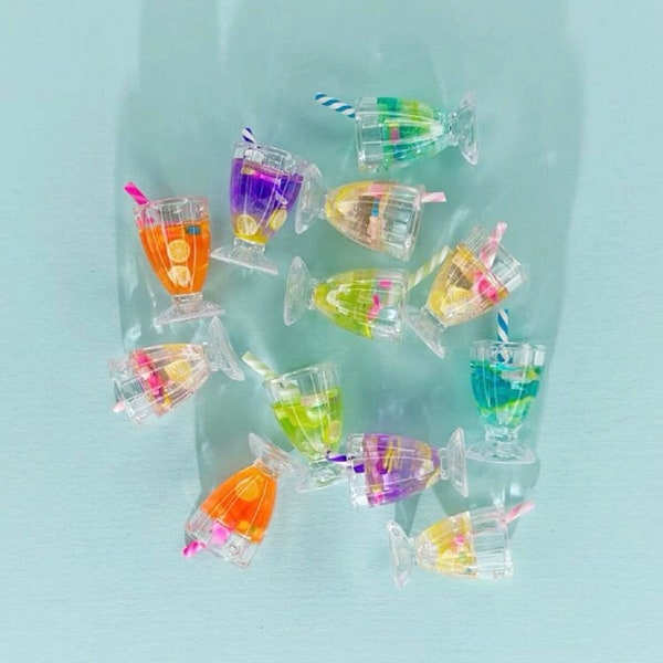 Set of 10 Miniature Drinks Assorted Fruit Beverage Juice Cocktails in Cups DIY Pendants or Accessories for Dolls