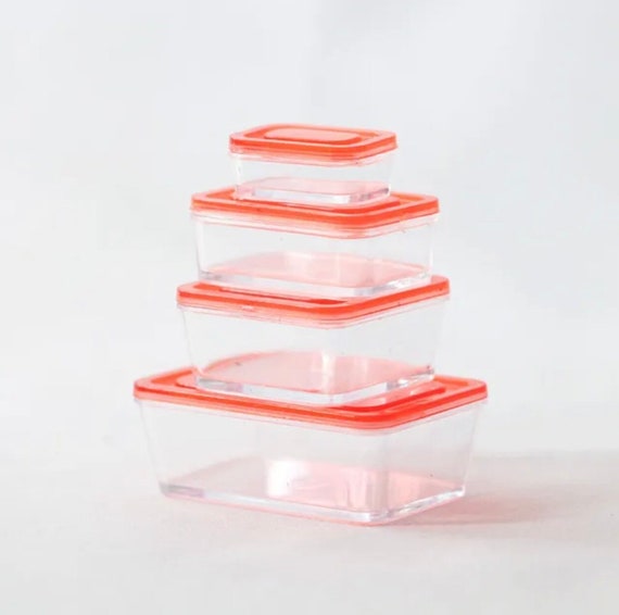 Set of 4 Miniature Tupperware Storage Food Containers Lunch Box for Dolls  1/6 Scale and 1/12 Scale 
