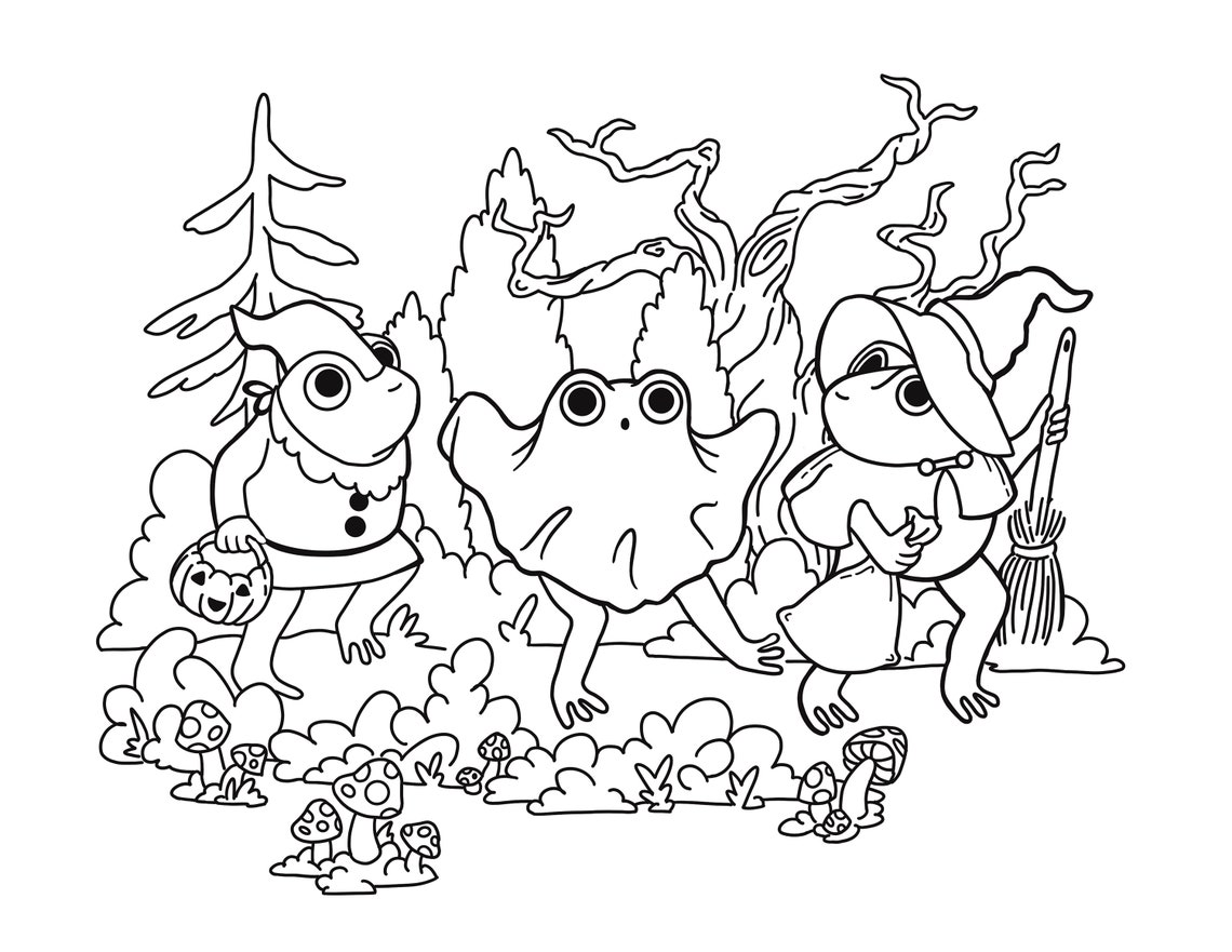 Halloween/fall Frogs Digital Color Pages - Etsy