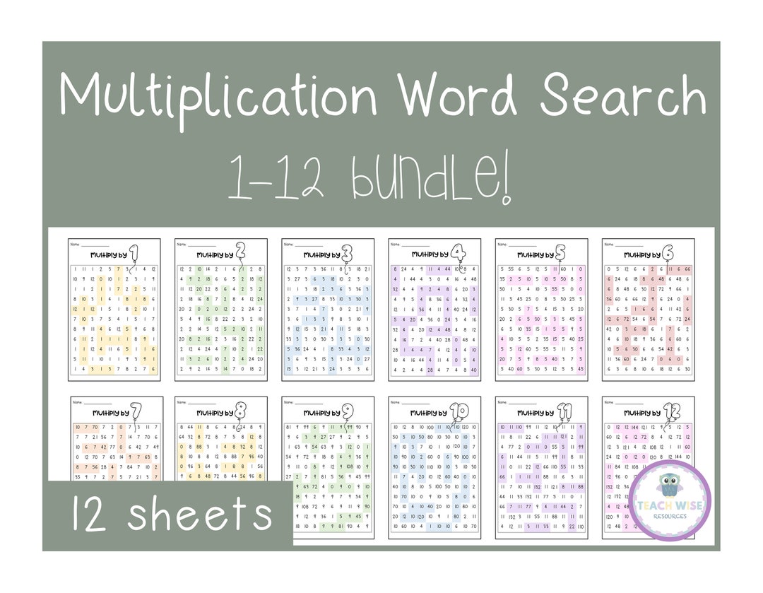 Multiplication Wordsearch 112 Bundle Multiply by 112 Etsy