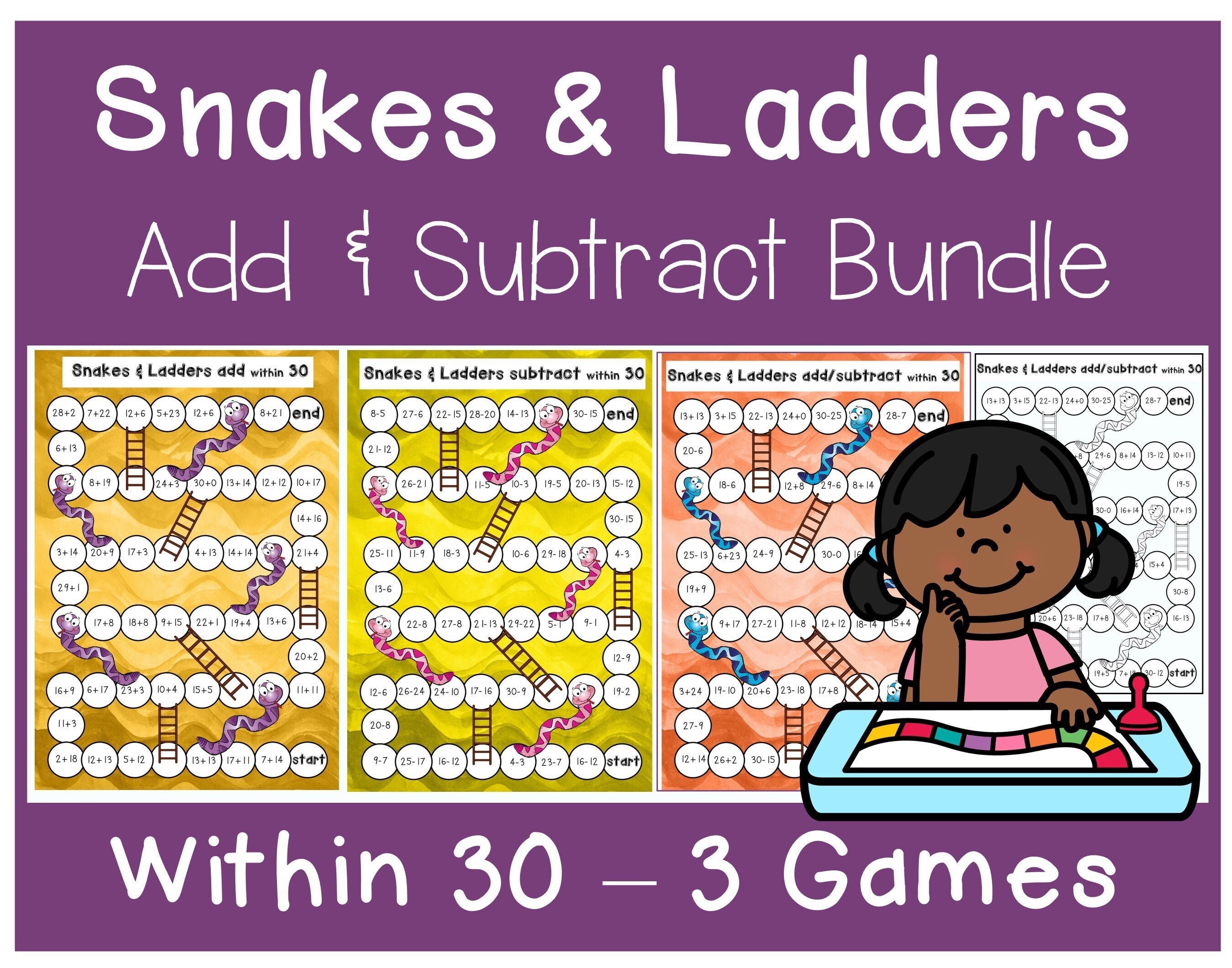Addition & Subtraction Within 30 Bundle Snakes and Ladders - Etsy