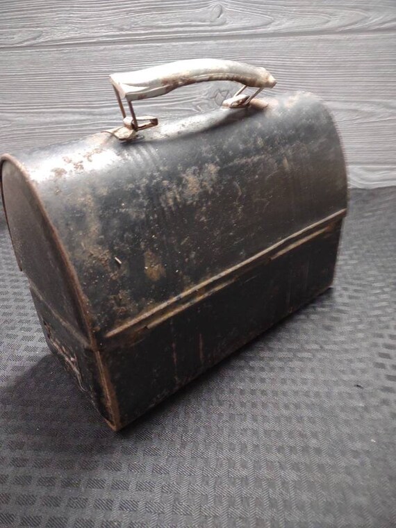 Vintage Black Dome Metal Lunch Box Gem