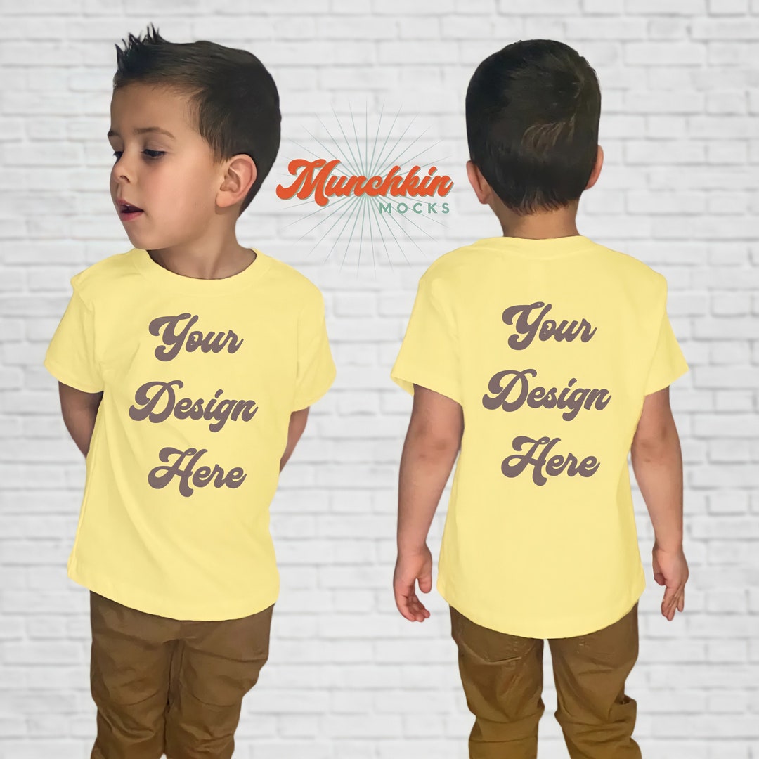 Kids Yellow Tshirt Mockup Front and Back Bundle, Toddler Yellow Mock