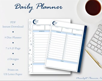 Daily Planner Printable, 9 Disc Planner, Classic Happy Planner 7 x 9.25, Daily Planner Instant Download, Blank Daily Schedule Printable