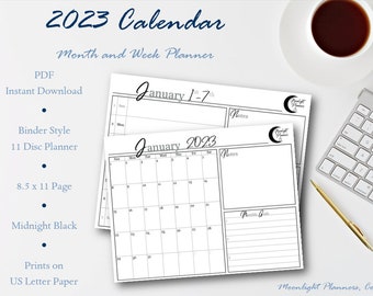 2023 Calendar, Monthly Planner Printable, Weekly Planner Printable, 11 Disc Planner, TUL Planner, 2023 Planner Download, Landscape Planner