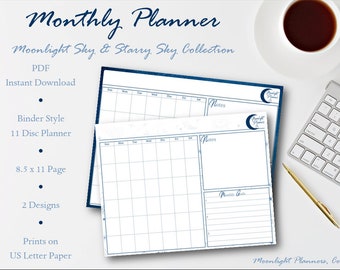 Monthly Planner Printable, Monthly Goal Tracker, 11 Disc Planner, TUL Planner, Monthly Planner Instant Download, Monthly Landscape Planner
