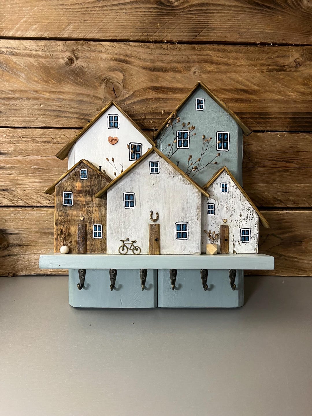 Wooden Key Rack, House-shaped Hook Rail, Key Storage, Decorative Rail ...
