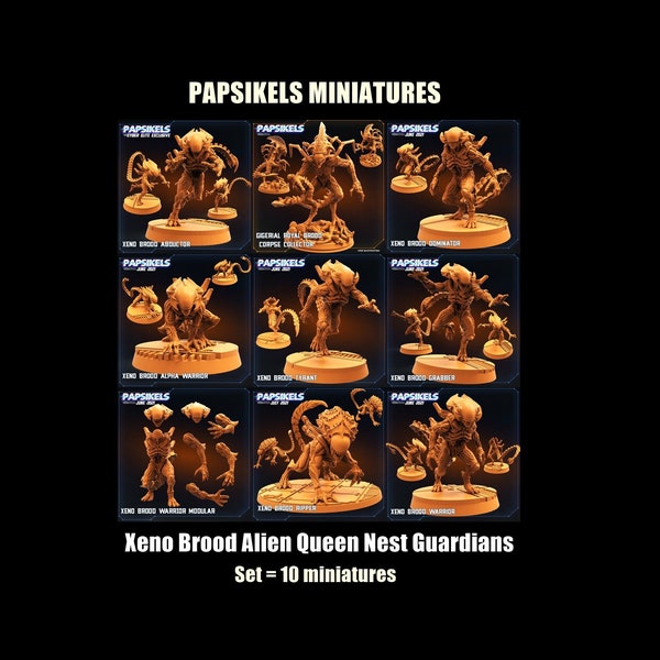 Papsikels Miniatures Scifi Alien Queen Nest Guardians / Alien Warriors / Alien Corpse Collector / 3d print / RPG / Tabletop / 28 mm / 32 mm