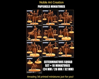 Papsikels Miniatures | Oddział Eksterminatorów E-800 Sci-Fi | Żołnierze maszyn | Drukowane w 3D figurki do gier RPG i bitewnych | 1:72 28 mm 32 mm