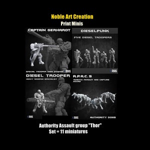 Minis imprimés Dieselpunk Sci-fi - The Authority Assault group &quot;Thor&quot; (Set = 11 figurines) Tabletop / Wargame / Rpg / 1:72 / 28 mm / 32 mm/