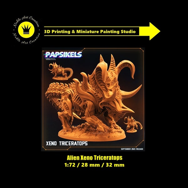 Papsikels Miniatures Alien Xeno Triceratops / Alien Xeno Crusher / Sci-fi Tabletop miniature / RPG / Wargame / 1:72 / 28 mm / 32 mm