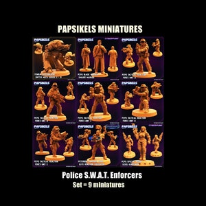 Papsikels Miniaturas Sci-fi S.W.A.T. Policiais / Cyberpunk / Corpo Cop / Impressão 3D / Mesa / Wargame / RPG / 1:72 / 28 mm / 32 mm