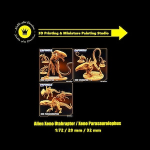 Papsikels Miniatures Alien Xeno Utahraptor / Xeno Parasaurolophus / Sci-fi Tabletop miniature / RPG / Wargame / 1:72 / 28 mm / 32 mm