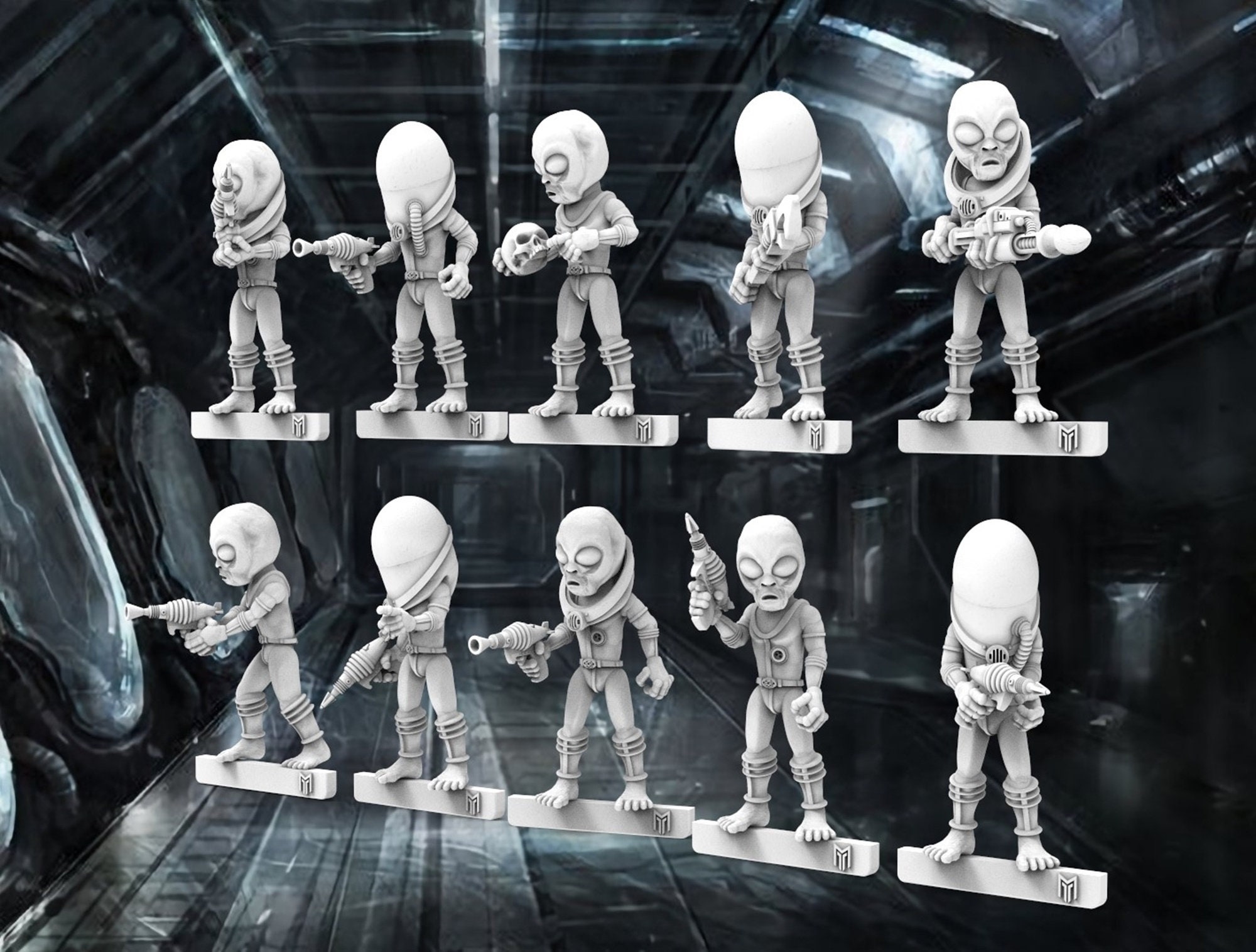 Sci-fi UFO Grey Aliens Squad / Grey Alien (set= 10