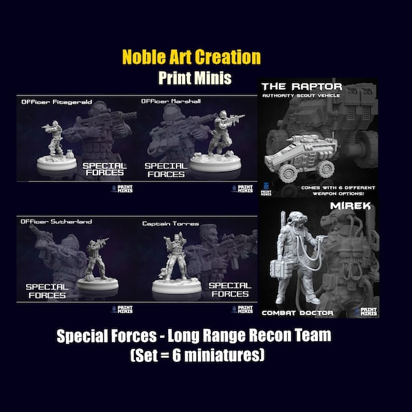 Print Minis Sci-fi Special Forces Long Range Recon Team / Commandos / Recon Vehicle /  Tabletop / Wargame / RPG / 1:72 / 28 mm / 32 mm