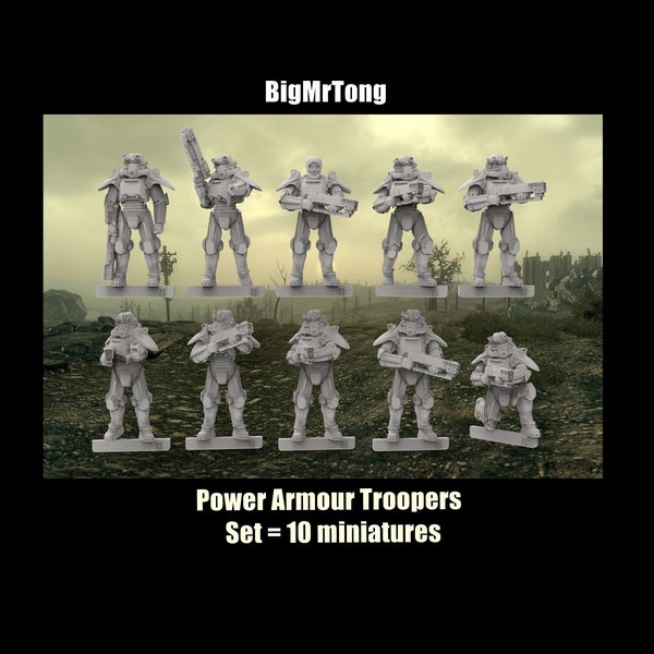 Sci-fi Postapo Power Armour Troopers / Fallout Heavy Troopers (Set= 10 miniatures) / Tabletop / 3d Print / 32 mm / 28 mm / 1:72 / BigMrTong