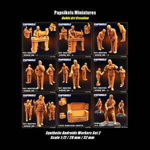 Papsikels Sci-fi Synthetic Androids Workers Set 2 (9 miniature) / PAPZ Industries Working bro / Gioco da tavolo / RPG / DnD / 28 mm / 32 mm / 1:72