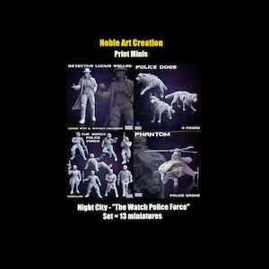 Print Minis Cyberpunk Sci-fi Night City Police Squad / K9 Dogs / City Watch Officers / Detective / Tabletop / Wargame / RPG / 28 mm / 32 mm
