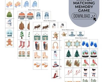 Winter Memory Matching Game Printable | 100 Cards (50 Pairs) | Fun Winter-Themed Memory Game for Kids | Digital Download Family Game