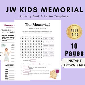 Hojas de trabajo imprimibles para el Memorial 2025 de JW Kids, invitaciones para el Memorial 2025 para niños, actividades para el Memorial 2025 para niños, actividades para el Memorial 2025 de JW Kids para el culto familiar