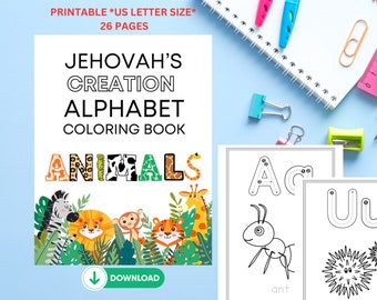Alphabet de création JW Kids, livre de coloriage animaux, livre d'activités de réunion JW, pages à colorier JW, livre de coloriage imprimable, alphabet pour enfants