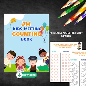 JW Kids Meeting Counting Activity Book, JW Meeting Activity Book, JW Coloring Pages, Printable Coloring Book, Kids Meeting Book