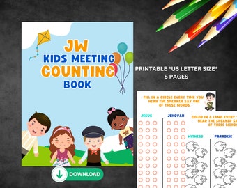 Cahier d'activités de comptage de réunion pour enfants JW, livre d'activités de réunion JW, pages à colorier JW, livre de coloriage imprimable, livre de réunion pour enfants