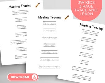 JW Kids Tracing Worksheets - Printable Quiet Meeting Activities for JW Kids, Trace and Learn Words for JW Toddlers and Kids