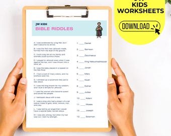 Bible Riddles for Kids Printable | JW Family Worship Activity | Theocratic Worksheet | Bible Characters & Jehovah’s Witness Theocratic Terms