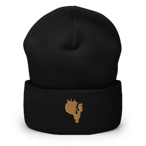 Sebago Lake, Maine Black and Gold Cuffed Beanie, Sebago Lake Hat, Sebago Lake Beanie, Sebago Lake Maine, Sebago, Sebago Hat, Maine Hat