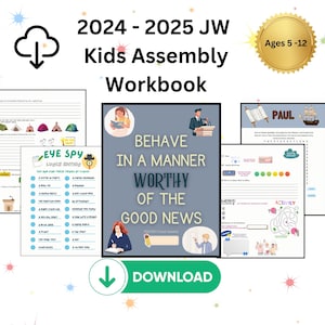 JW Kids 6-12 yrs - &#39;Behave in a Manner Worthy of the Good News&#39; Circuit Assembly JW Notebook and Activity Book PDF Digital Download