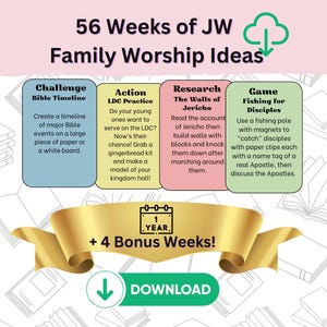 JW Idea per il culto familiare di un anno 56 Schede stampabili per il culto familiare JW Download immediato Giochi JW per bambini Attività JW per bambini Regali JW per JW