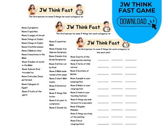 Bibelspiel der Zeugen Jehovas zum Ausdrucken | Think Fast Kategorie Spiel | Familienanbetung & Gemeinschaftsaktivität JW Kinderspiel für JW Kinder