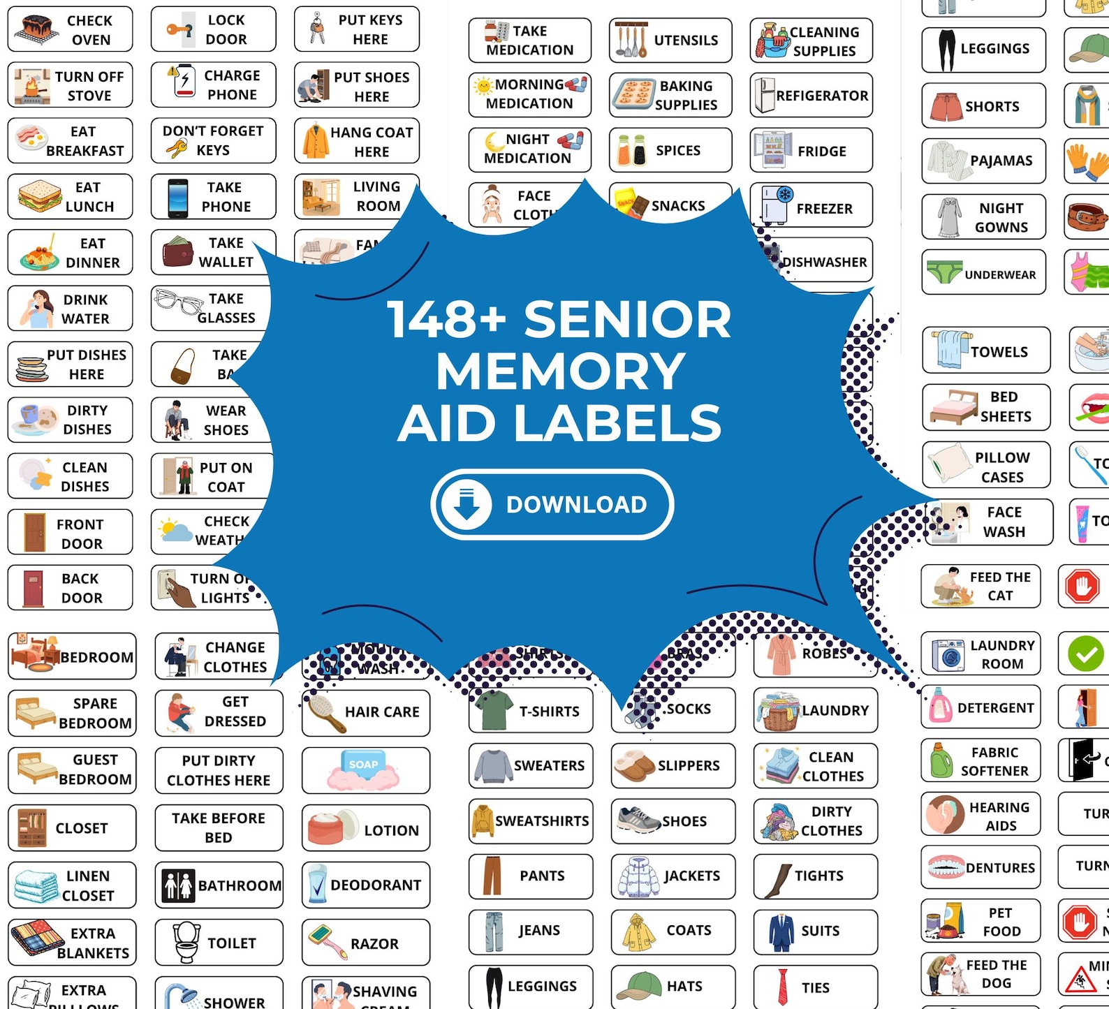 Dementia Care Labels Printable Pack – 148+ Labels for Memory Care ...