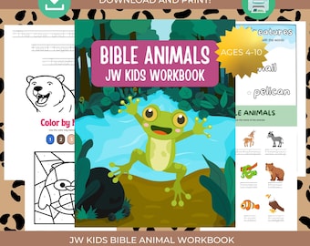 Livre de coloriage animaux JW Kids, livre d'activités de réunion JW, pages à colorier JW, livre de coloriage imprimable, animaux de la Bible JW Kids