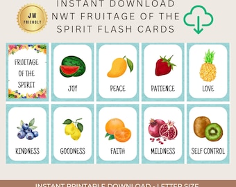 JW NWT Andens frukt-kort för familjeandakt, JW Kids-aktivitet, JW Kids-spel, bibelquizkort JW Kids-minneskort