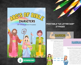Cahier d'activités JW Kids, livre d'activités de réunion de recherche de mots JW, pages à colorier JW, activité de personnages bibliques JW Kids à imprimer