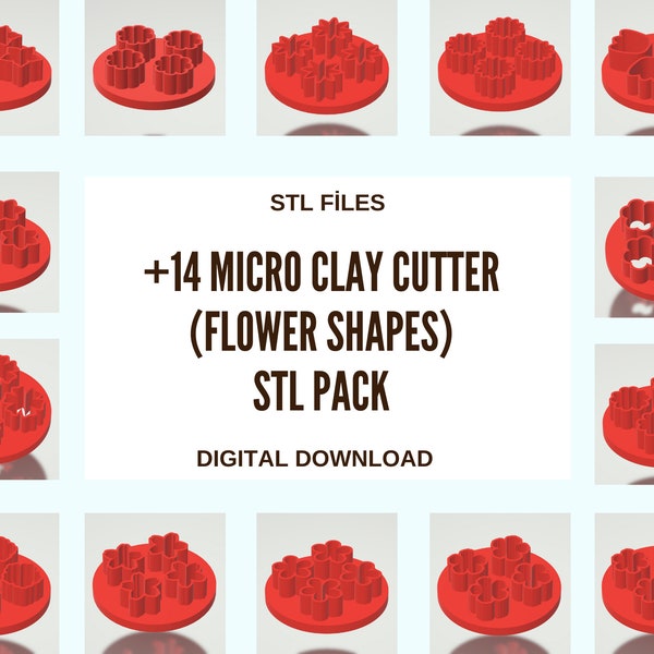 Micro Flowers Polymer Clay Cutter STL pack - Clay Cutter stl files, Mini Flowers Bundle, 3d printing, 3d models, 3d printed, Printable