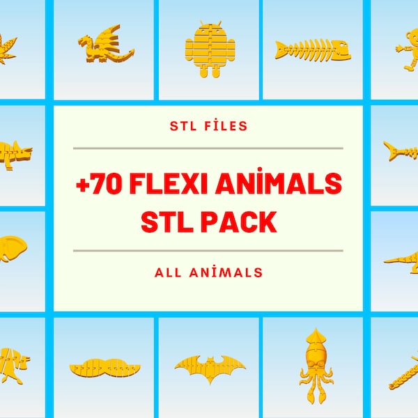 3d Flexi animal collection STL pack files - stl file, stl package, 3d printing, 3d models, 3d printer, flexi toy, 3d print, funny stl, stl