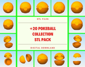 Colecciones de Pokeball para impresión 3D: personaje de dibujos animados, personaje de juego, modelos de juegos, impresión 3D, archivo stl de héroe, impreso en 3D, stl de regalo