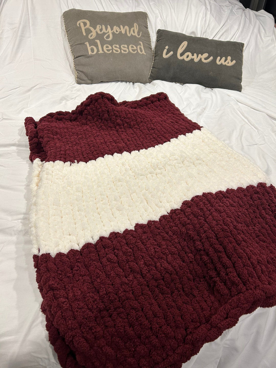 Plush Cozy Hand Knit Blankets Etsy