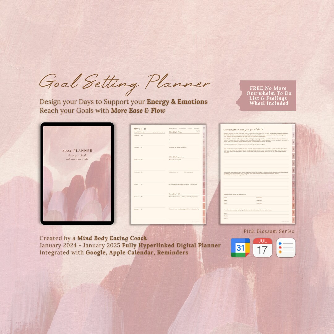 Pink 2024 Goal Setting Planner With Apple Google Calendar Links ...