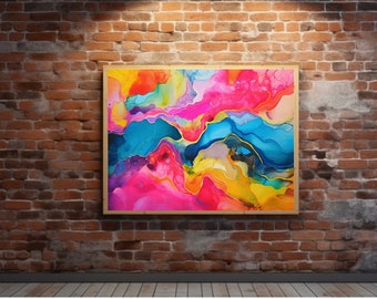 Coloured Paint Art Vibrant Abstract Digital Print Wall Art