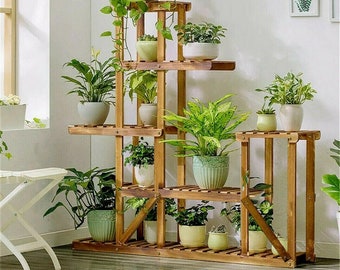 6 Tiered Wood Plant Flower Stand Shelf Planter Pots Shelves Rack Holder Display for Multiple Plants Indoor Outdoor Garden Patio main image 0