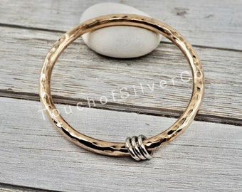 Very heavy Solid Brass bangle with Silver links, Chunky Brass bracelet, Solid Brass bracelet bangle with Silver links Valentine's Day Gift