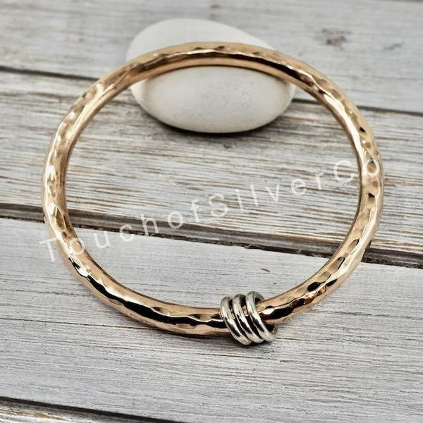 Very heavy Solid Brass bangle with Silver links, Chunky Brass bracelet, Solid Brass bracelet bangle with Silver links Valentine's Day Gift