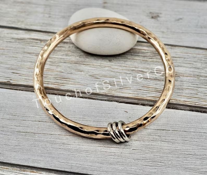 Very heavy Solid Brass bangle with Silver links, Chunky Brass bracelet, Solid Brass bracelet bangle with Silver links Valentine's Day Gift image 1