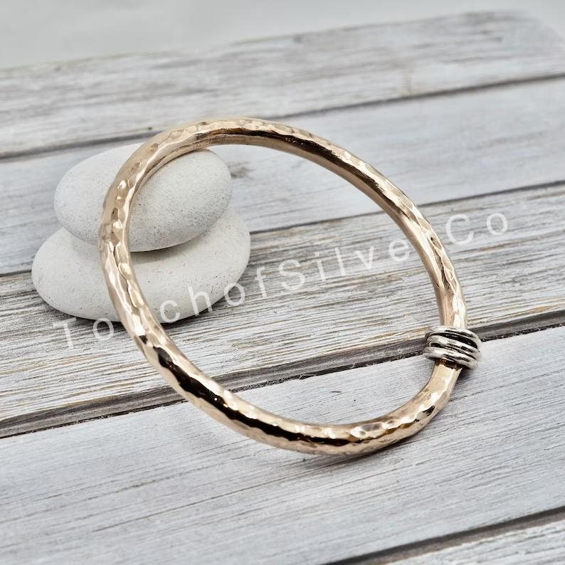 Very heavy Solid Brass bangle with Silver links, Chunky Brass bracelet, Solid Brass bracelet bangle with Silver links Valentine's Day Gift image 2